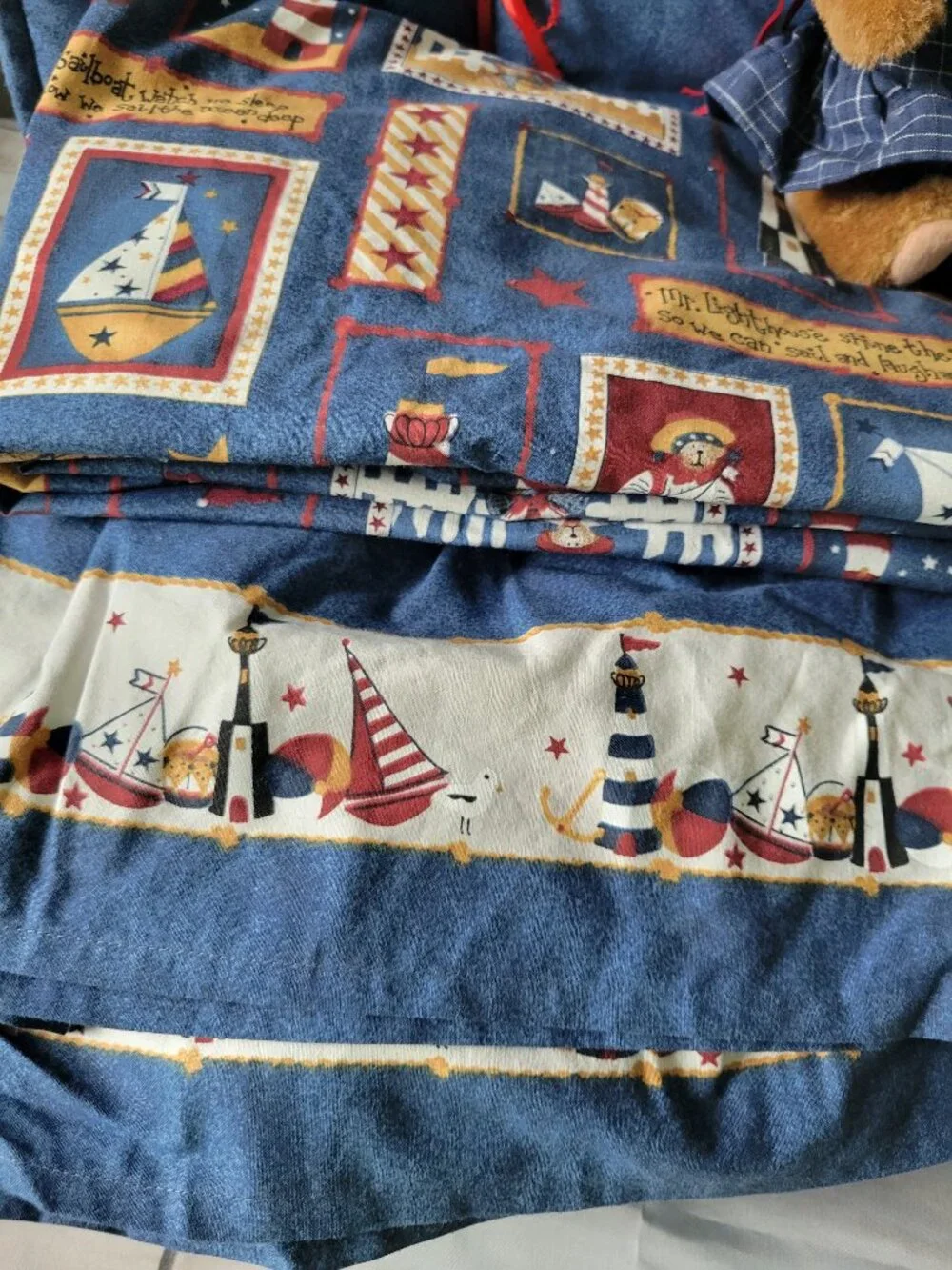 Blue Jean Teddy Daisy Kingdom Sailor Bear Americana Complete Sailboat Lighthouse